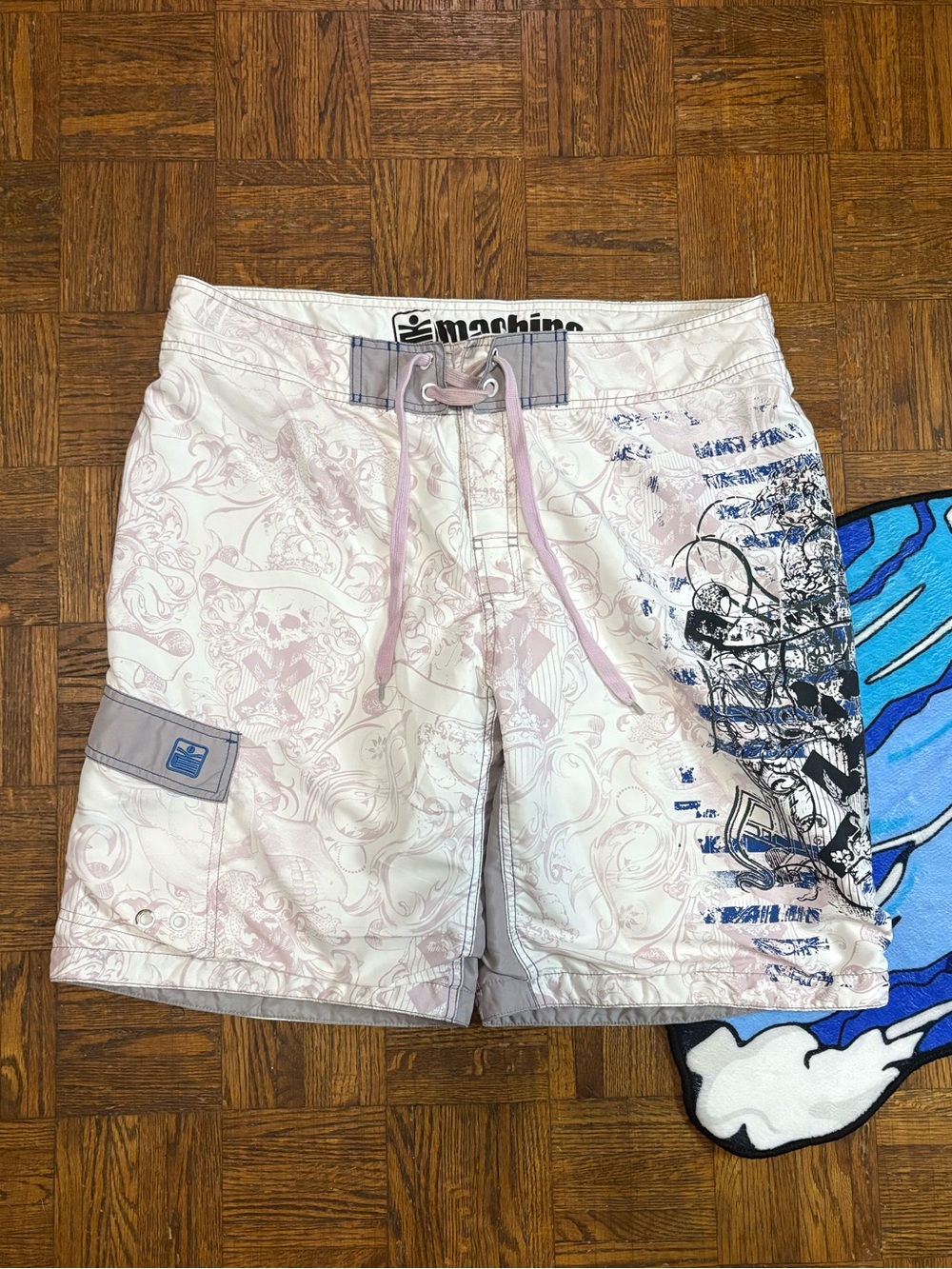 Vintage Y2K Machine Board shorts Skater Surf Grunge Skull Graphic